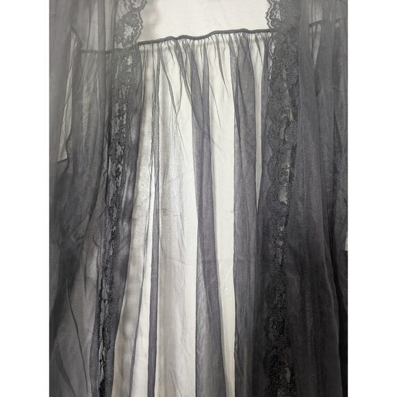 Vintage Cinema Etoile Size M Black Sheer Lace Open Front Robe Made In USA 36" L - Picture 3 of 9